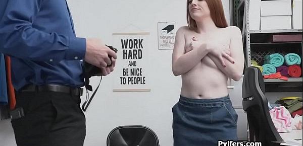  Red head gags and rides cock on hidden camera